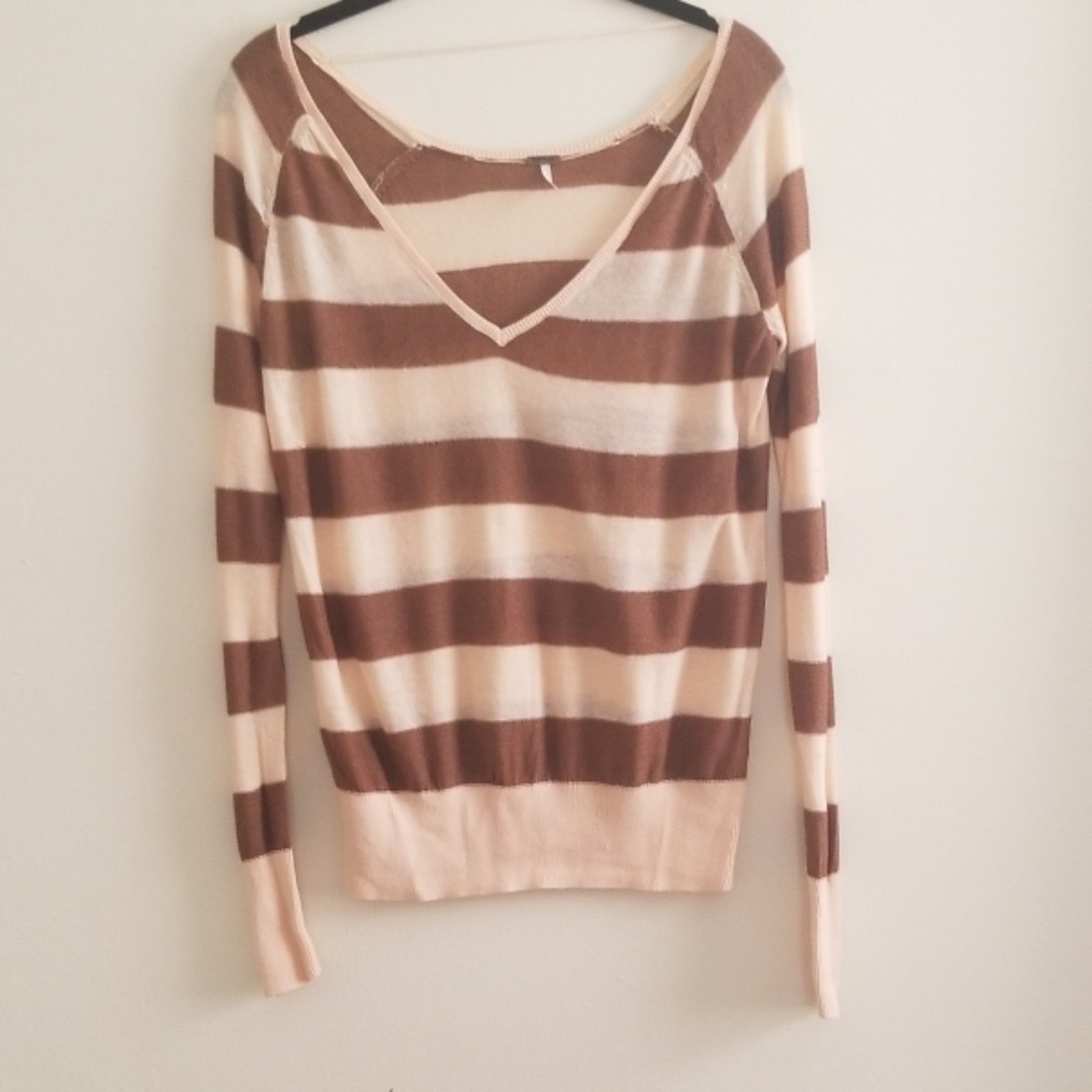 Free People Rugby Stripe V Neck Shimmer Sweater XS